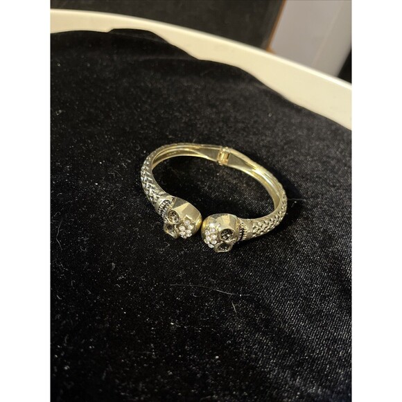 Gold tone Skulls with Rhinestones Clamper Bracelet - Picture 1 of 6